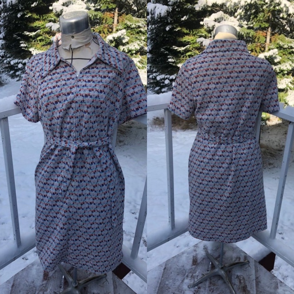 Metal zip front 1960s polyester zip down shift